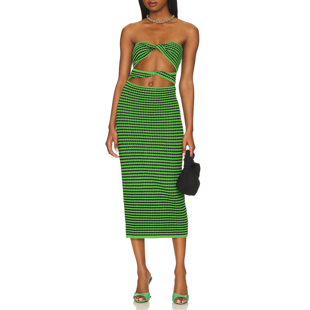 SOLID & STRIPED Green and Black Striped Dress